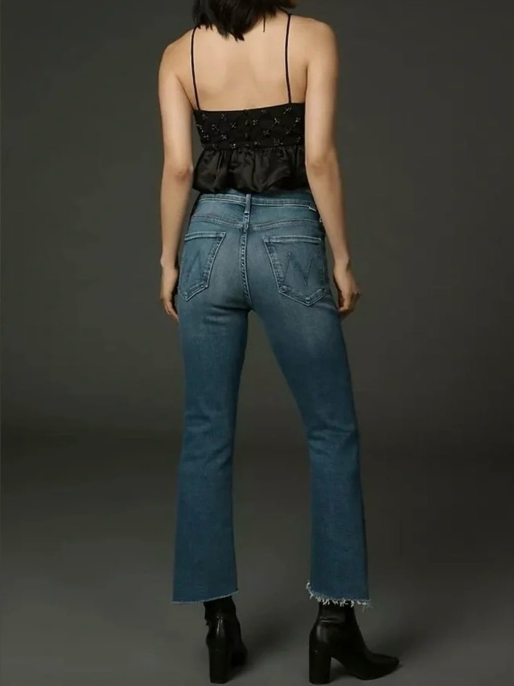 Mother The Insider Crop Step Fray Denim Jeans in Work Hard Play Hard Wash 26